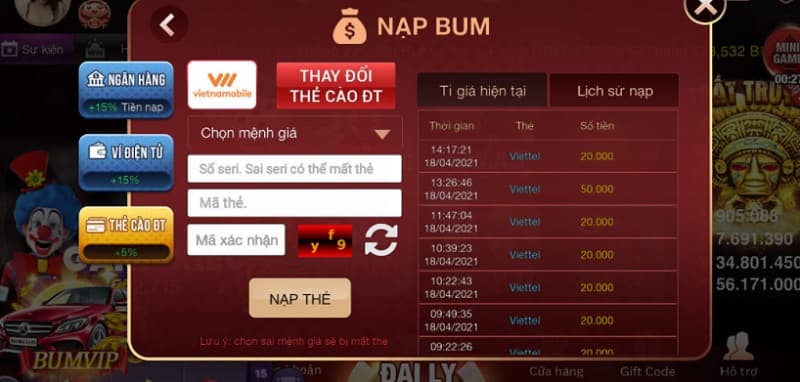 Hướng dẫn nạp tiền